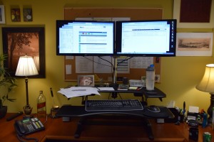 VARIDESK with monitors mounted